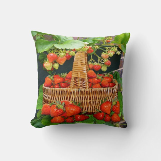 Jordgubbar, Basket ~ Pillow / Cushion Kudde (Framsida)