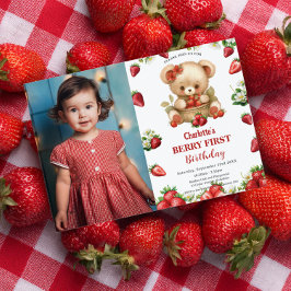 Jordgubbar Bear Berry Första födelsedag Foto Inbjudningar