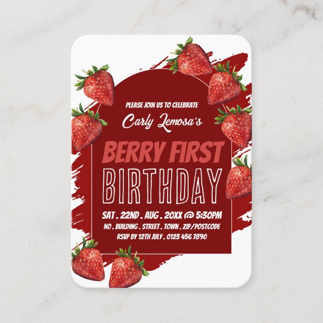 Jordgubbar, berry First Birthday Handout Biljett (Framsida)