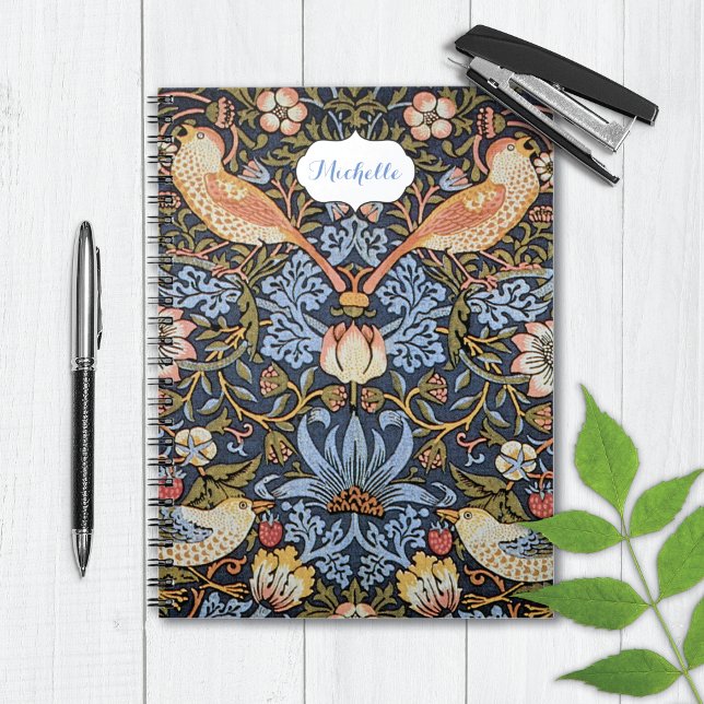 Jordgubbar Birds Monogram William Morris Anteckningsbok (Skapare uppladdad)
