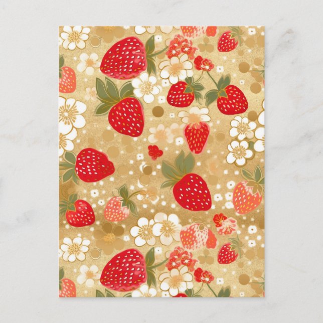 Jordgubbar Chiyogami Vykort (Framsida)