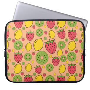 Jordgubbar, citron och kiwi-frukter, tapet-backgr laptop fodral