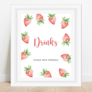 Jordgubbar - Drinks hjälper dig själv Poster