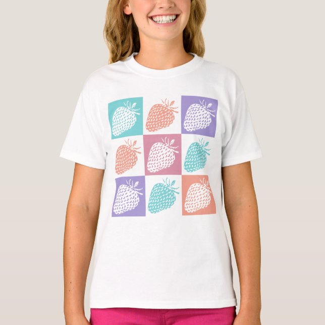 Jordgubbar Färgrik Sommar T Shirt (Framsida)