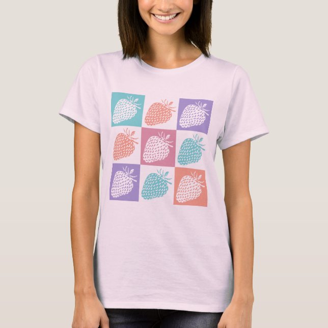 Jordgubbar Färgrik Sommar T Shirt (Framsida)