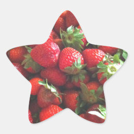 Jordgubbar | Färskt plockade röda bär Stjärnformat Klistermärke