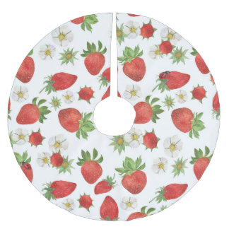 Jordgubbar Flowers: Vattenfärg Sömlös konst Julgransmatta Borstad Polyester