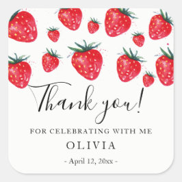 Jordgubbar från födelsedagskalkal fyrkantigt klistermärke