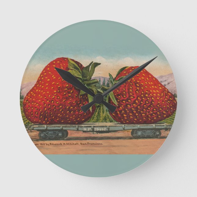 Jordgubbar Giant Antique Fruit Roligt Rund Klocka (Framsida)
