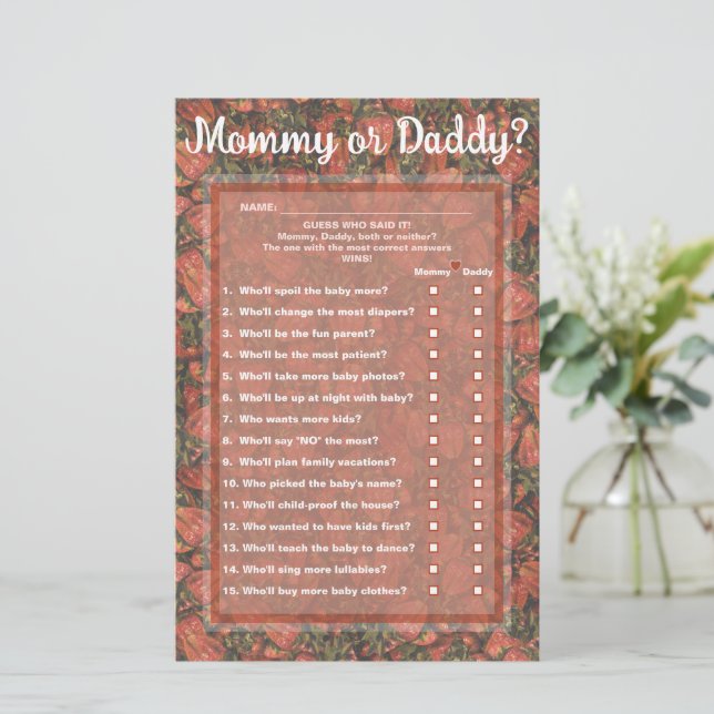 Jordgubbar Gissa vem (Mamma eller pappa) Spelkort Brevpapper (Stående Fram)