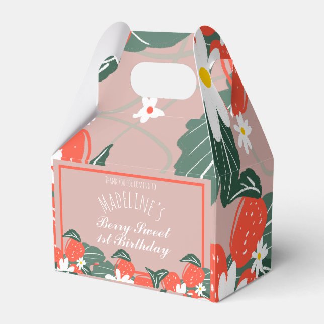 Jordgubbar Handritad Botanisk Födelsedag    Presentaskar (Framsidan Sidan)