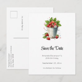 Jordgubbar i en hink meddelande vykort