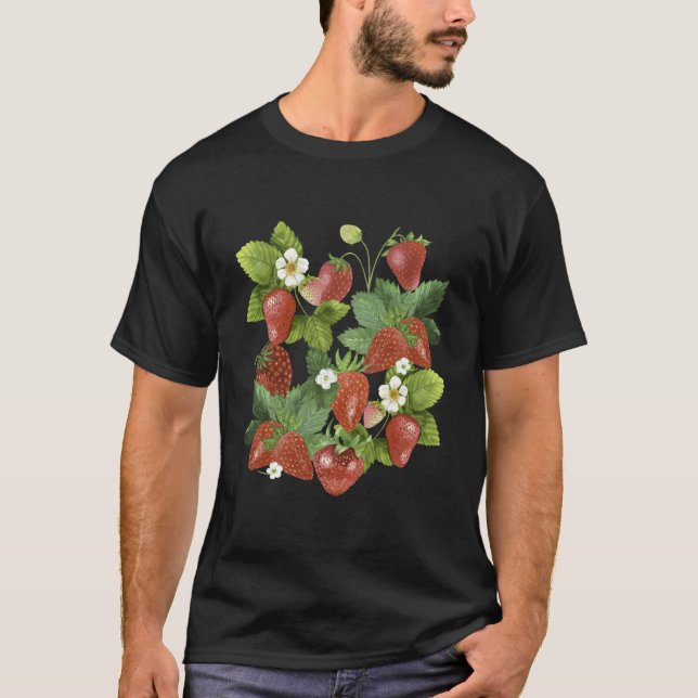Jordgubbar Jordgubbar Blommigten Frukt Berry T Shirt (Framsida)