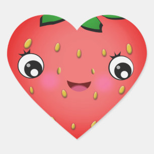 Jordgubbar Kawaii Heart Shape Stickers Hjärtformat Klistermärke