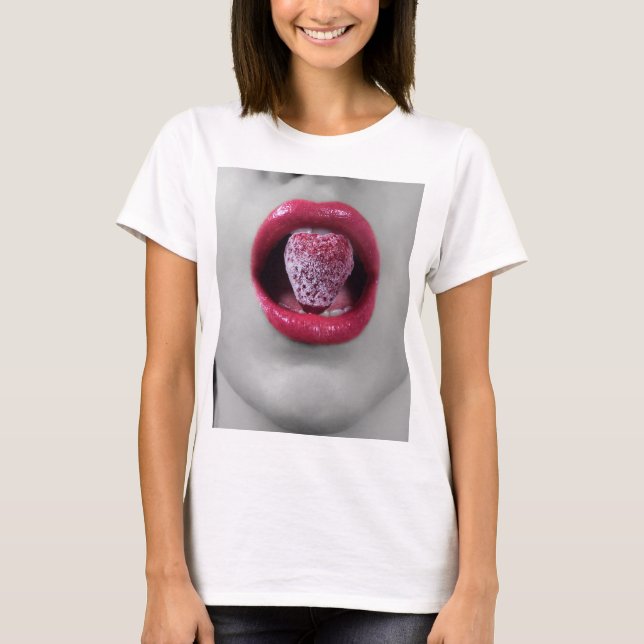 Jordgubbar läppar t shirt (Framsida)