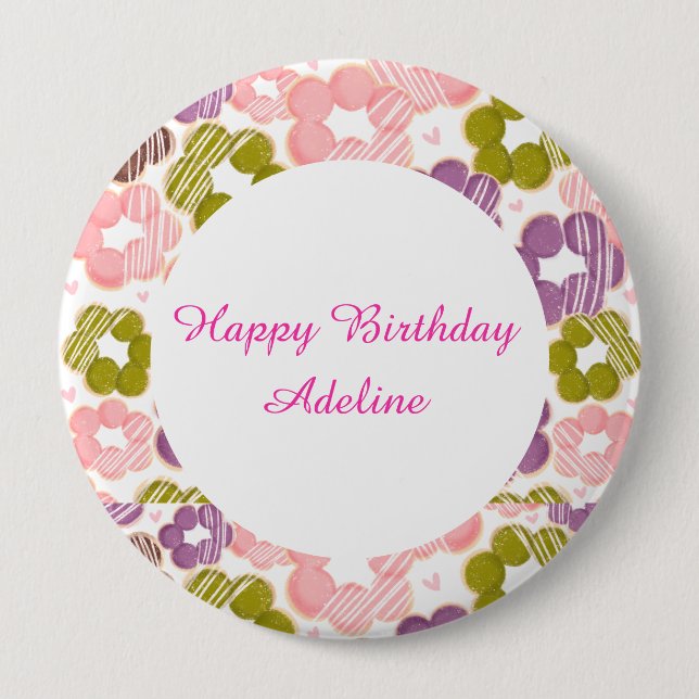 Jordgubbar, matcha, choklad och Ube Mochi Donuts Knapp (Framsida)