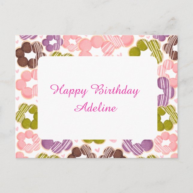 Jordgubbar, matcha, choklad och Ube Mochi Donuts Vykort (Framsida)