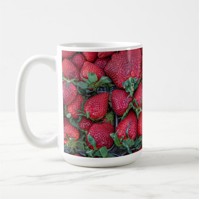 Jordgubbar med grönt löv kaffemugg (Vänster)