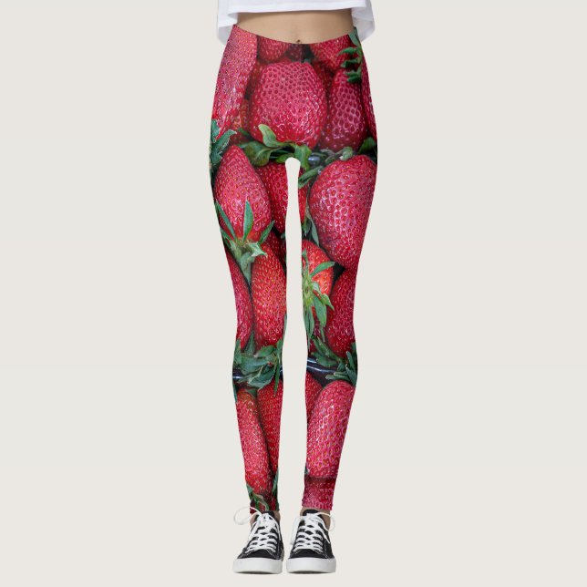 Jordgubbar med grönt löv leggings (Framsida)