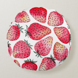Jordgubbar med vattenfärg och bläck-sjömän rund kudde