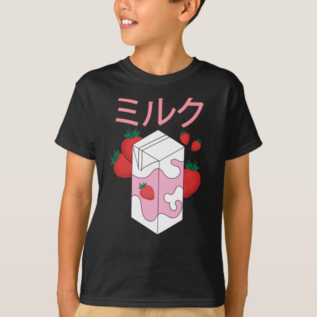 Jordgubbar Mjölk Anime Merch Japan Jordgubbar T Shirt (Framsida)