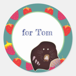 Jordgubbar, mole Kids Firande Sticker Runt Klistermärke