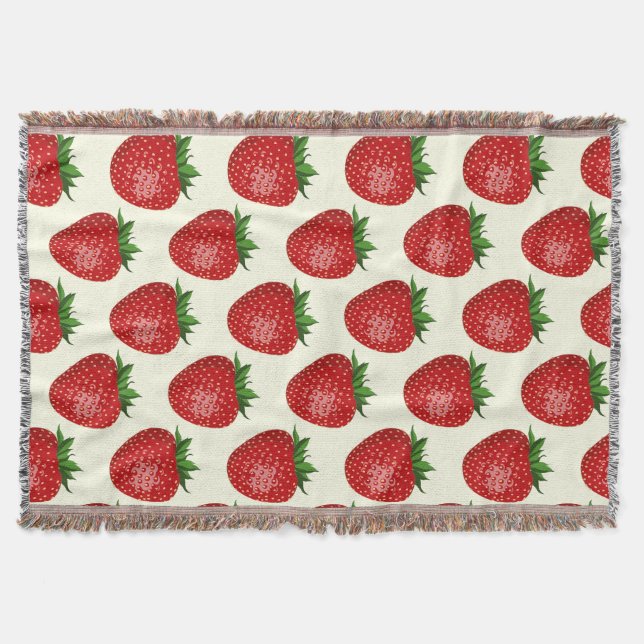 Jordgubbar, Mönster, röda jordgubbar, frukt, Löv Filt (Framsidan)