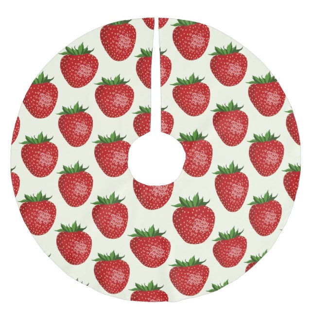 Jordgubbar, Mönster, röda jordgubbar, frukt, Löv Julgransmatta Borstad Polyester (Framsidan)