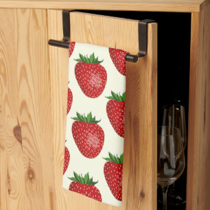 Jordgubbar, Mönster, röda jordgubbar, frukt, Löv Kökshandduk