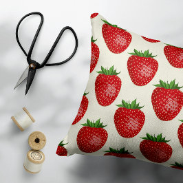 Jordgubbar, Mönster, röda jordgubbar, frukt, Löv Prydnadskudde