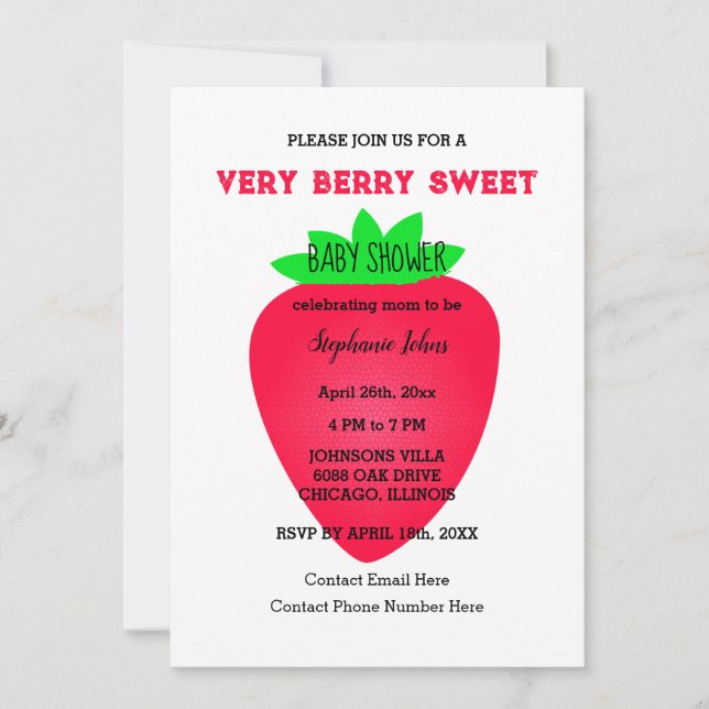 Jordgubbar Mycket berry Sweet Baby Shower QR Code Inbjudningar (Framsida)