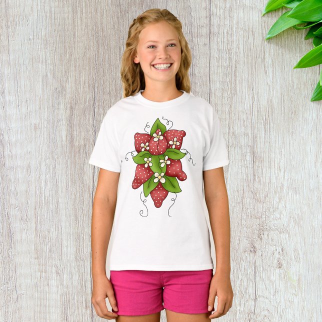 Jordgubbar och Blommar Girls T-Shirt (Skapare uppladdad)