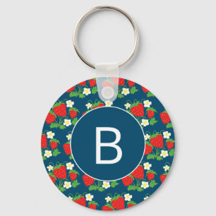 Jordgubbar och blommiga Mönster, monogrammade Nyckelring