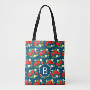 Jordgubbar och blommiga Mönster, monogrammade Tygkasse