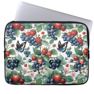 Jordgubbar och Blommigt av blåbär och fjärilar Laptop Fodral