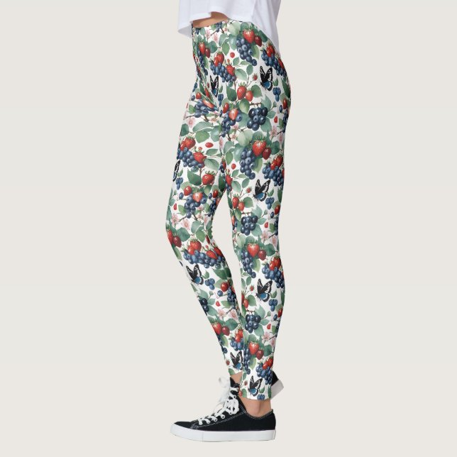 Jordgubbar och Blommigt av blåbär och fjärilar Leggings (Vänster)
