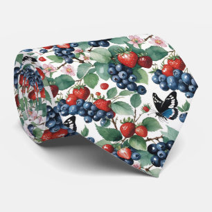 Jordgubbar och Blommigt av blåbär och fjärilar Slips