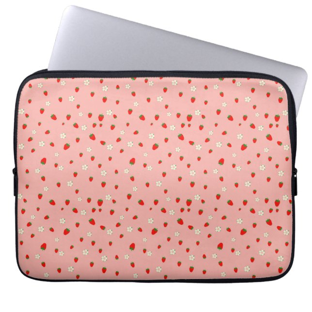 Jordgubbar och blommor Mönster Laptop Fodral (Framsidan)