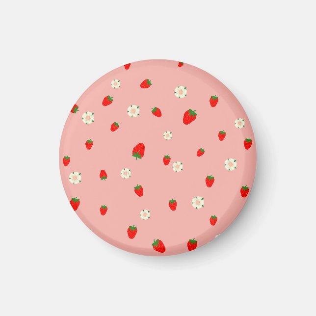 Jordgubbar och blommor Mönster Magnet (Framsidan)