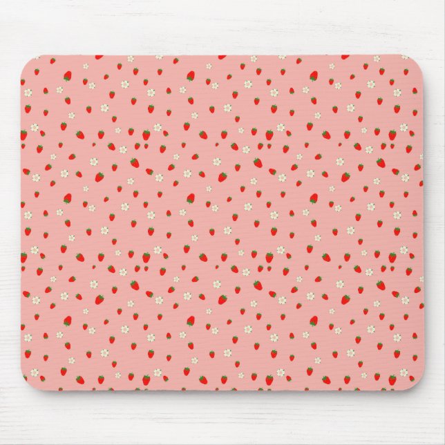 Jordgubbar och blommor Mönster Musmatta (Framsidan)
