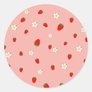 Jordgubbar och blommor Mönster Runt Klistermärke