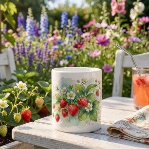 Jordgubbar och blommor Specialmugg Jumbo Mugg
