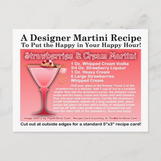 Jordgubbar och Cream Martini RecipePostcard Vykort (Framsida)