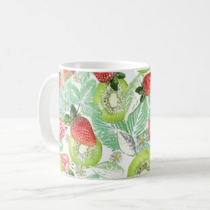 Jordgubbar och kiwi. kaffemugg