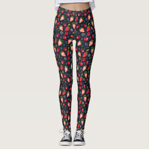 Jordgubbar och körsbär på mörkens bakgrund leggings