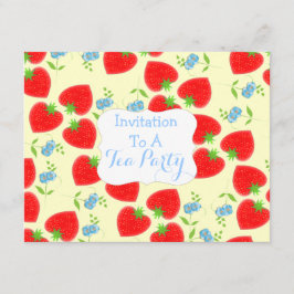 Jordgubbar och kräm- Teapartytema Inbjudningar