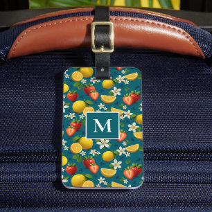 Jordgubbar och lemon Blommar design på blått Bagagebricka