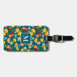 Jordgubbar och lemon Blommar design på blått Bagagebricka