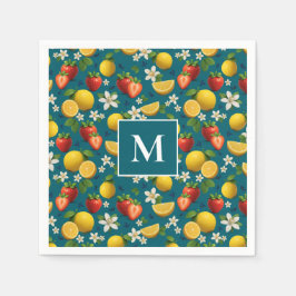 Jordgubbar och lemon Blommar design på blått Pappersservett