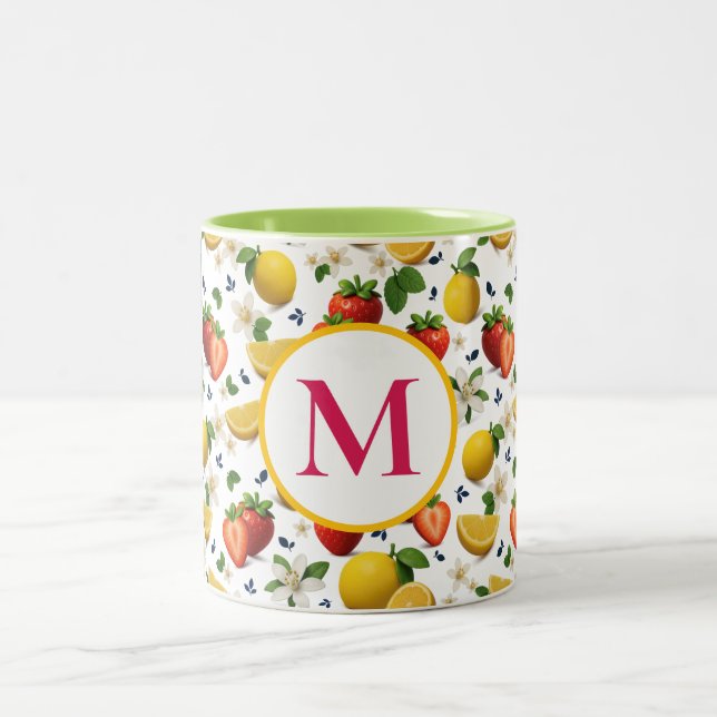 Jordgubbar och lemon Blommar Mugg med Monogram (Center)